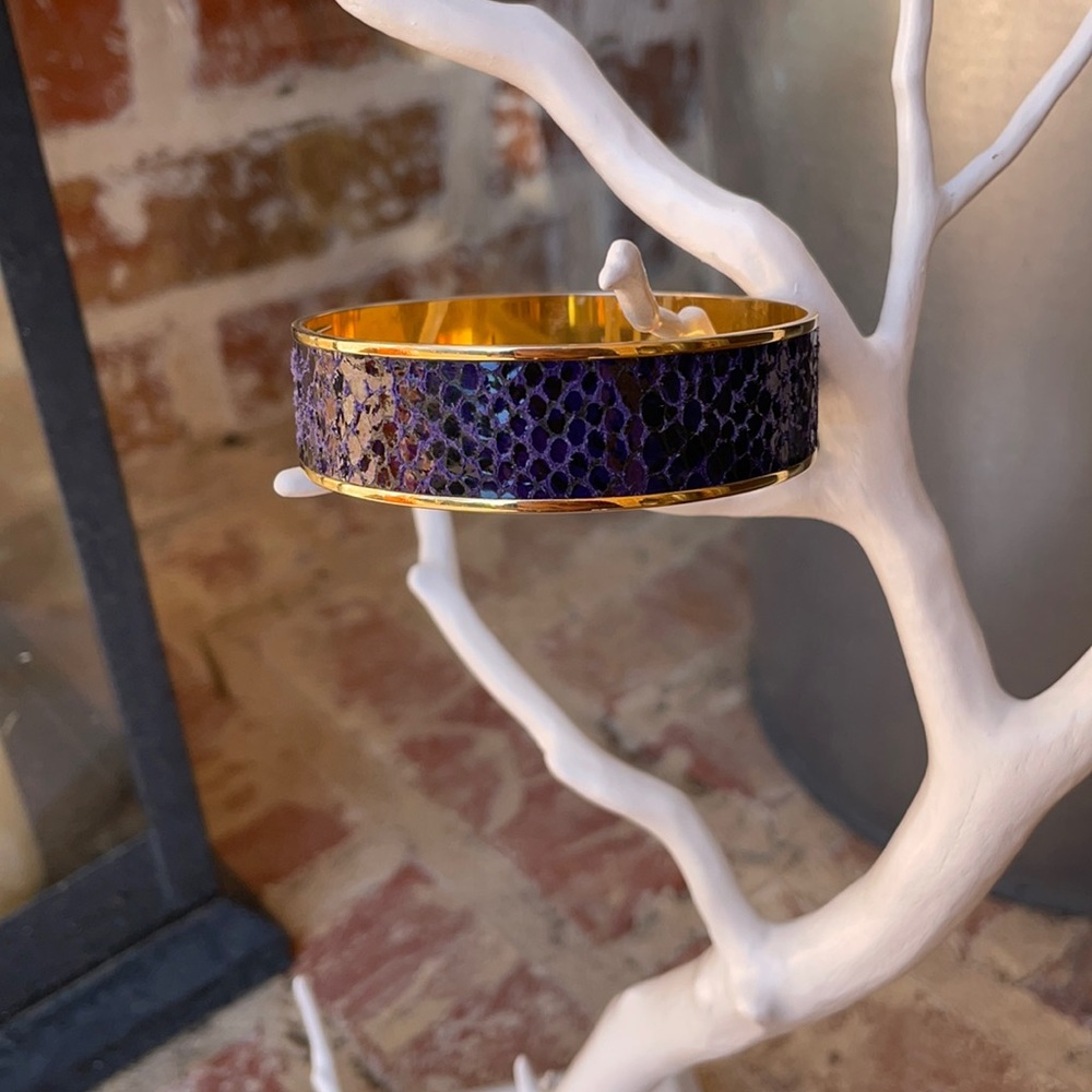 A. V. Max NYC Navy Blue Snakeskin & Gold Bangle Bracelet
